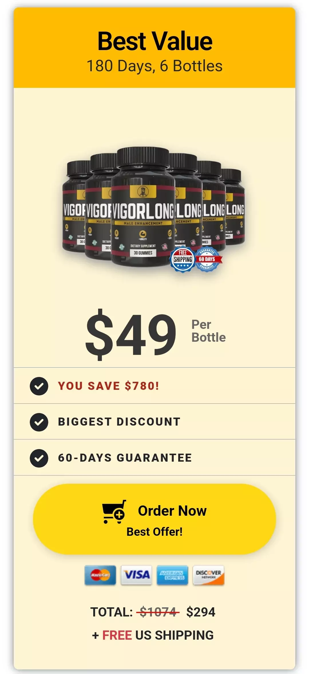 VigorLong™ 6 bottles pricing